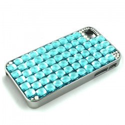 iPhone 4 4S Glass Stud Cube Bling Crystal Diamond Case (Aqua Blue)